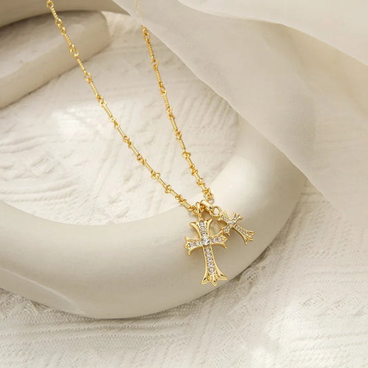 1pc Luxury Geometric Elegant Cross Necklace For Women Men Wedding Engagement Party Jewelry Accessories Good Vibrations