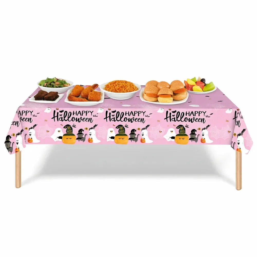 Pumpkin Ghost Pattern Halloween Tablecloth Halloween Theme Plastic Disposable Table Cover Pink Table Runner Table Decoration Good Vibrations