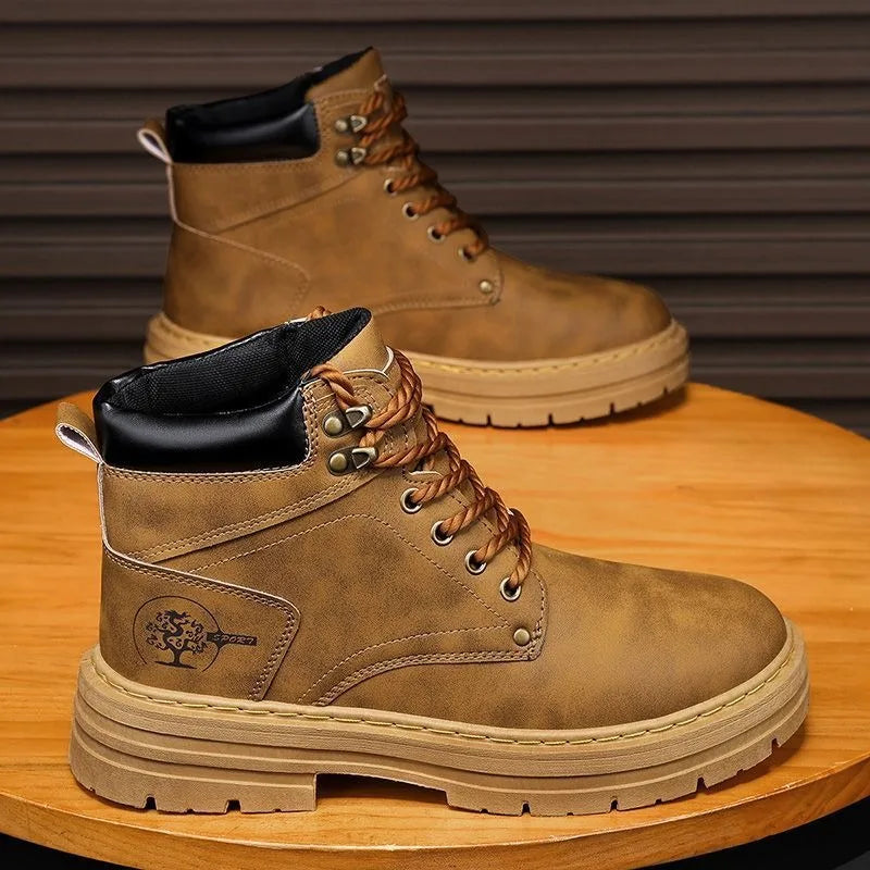 Autumn Fashion Brown Men's Ankle Boots 2025 Comfortable Platform Leather Boots Men Non-slip Work Boots for Men Botas Para Hombre Good Vibrations