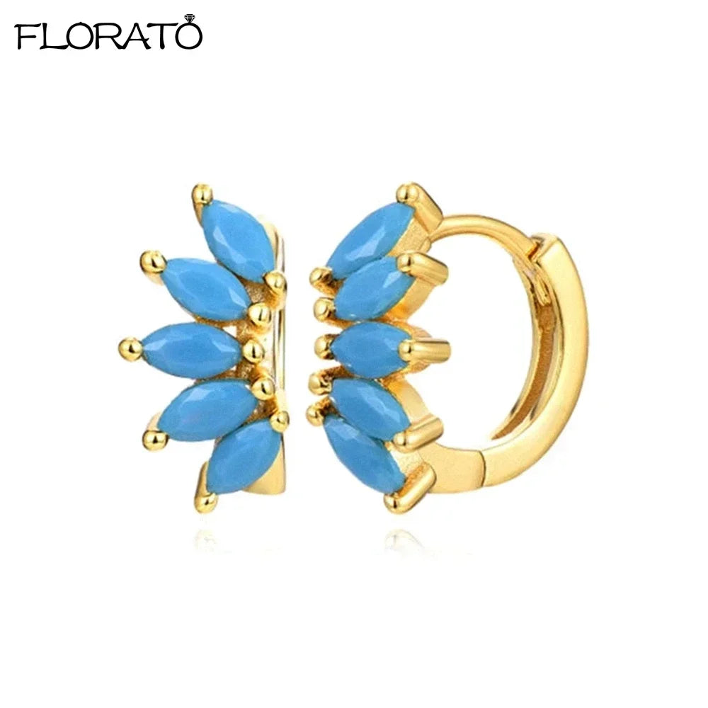 925 Sterling Silver Needle Summer Blue Earrings Trend 18K Gold Hoop Earrings for Women Fashion Puncture Jewelry Ear Accessories Good Vibrations