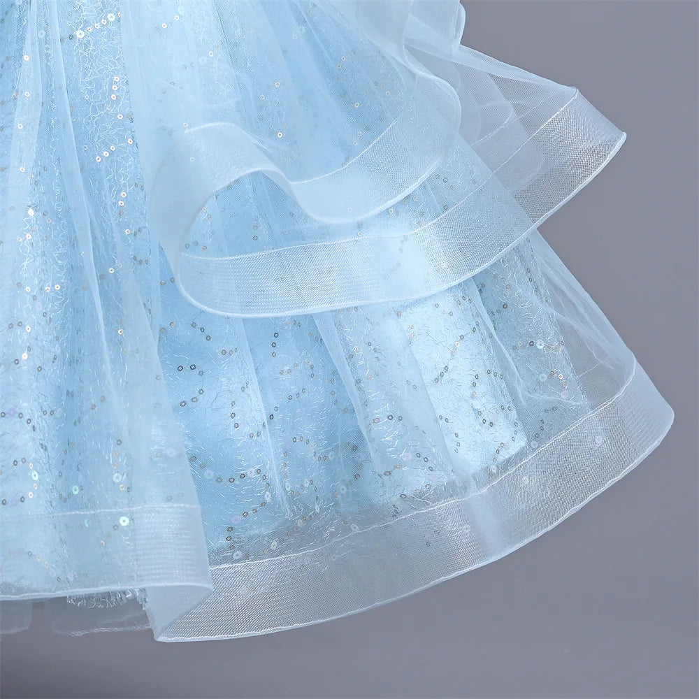 New Girl's Wedding Evening Dress Petal Sequin Mesh Sleeveless Dress Birthday Party School Graduation Party Dress Good Vibrations
