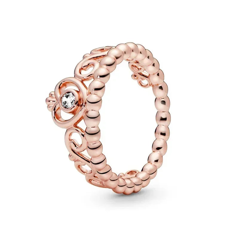 Fashion Jewelry 925 Sterling Silver Classic Rose Gold Series Ring Shining Crown Charm Ring Women's Birthday Exquisite Gift Good Vibrations