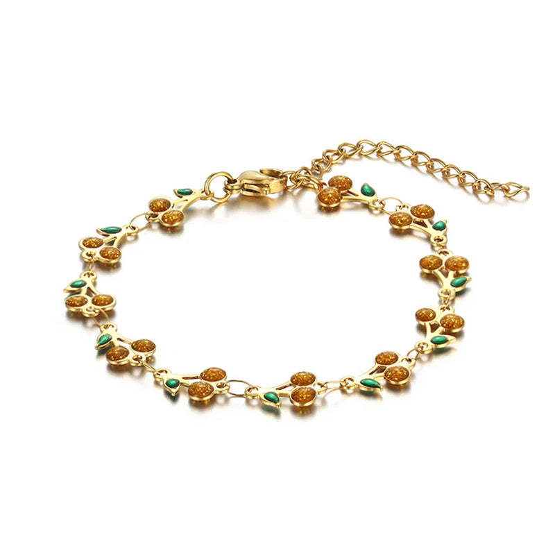 Charm Cherry Bracelet For Women Retro Bohemian Stainless Steel Bracelet For Girls Party Holiday Fashion Jewelry Gift Good Vibrations