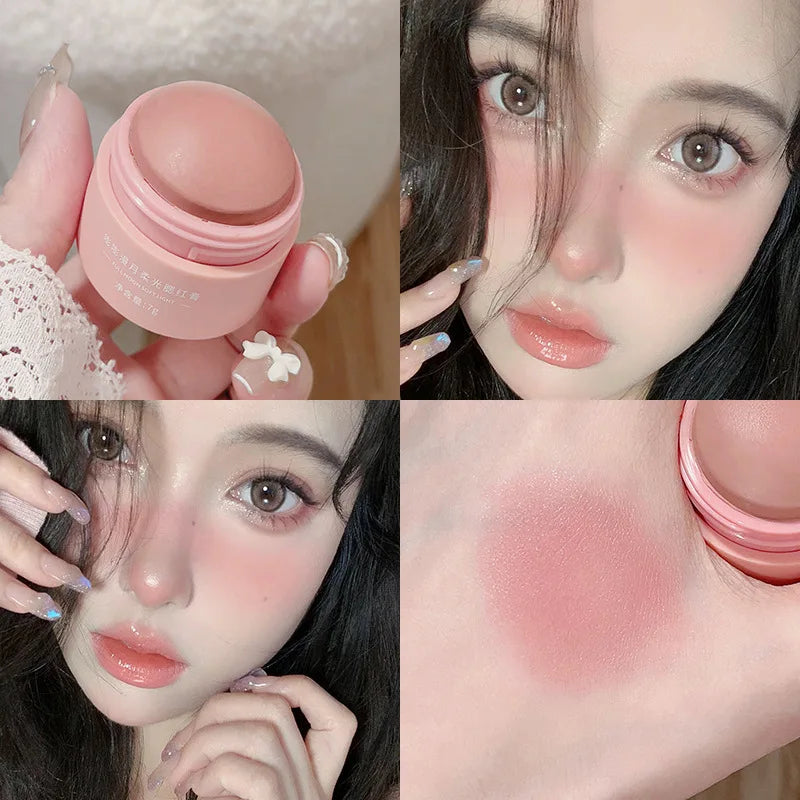 Cream blush ball,High-Pigment Formula,Semi-Matte & Powder Finish,Blendable Color blush Highlight stick for Eyes,Lips&Cheeks Good Vibrations
