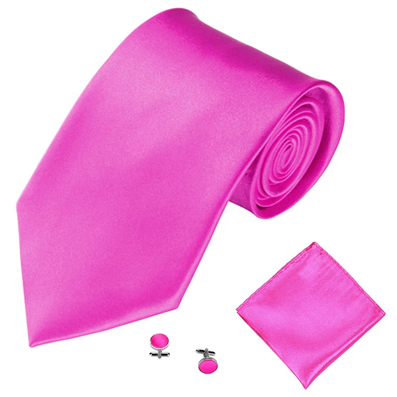 Fashion Men Women Tie Set 10CM 4'' Wedding Accessories Black White Red Blue Gray Yellow Pink Purple Cufflinks Hanky Necktie Sets Good Vibrations