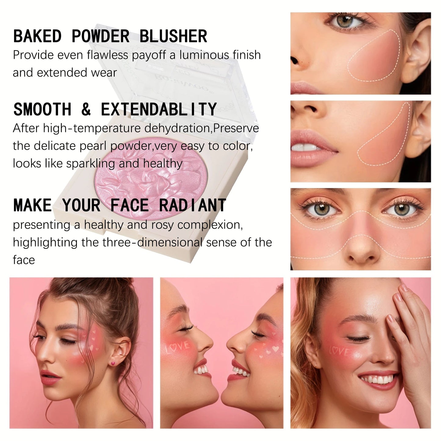 Pearlescent Shimmer Blush Powder, Single-color Blush, Fine Powder, Improves Skin Tone, Blush Without Flying Powder Good Vibrations