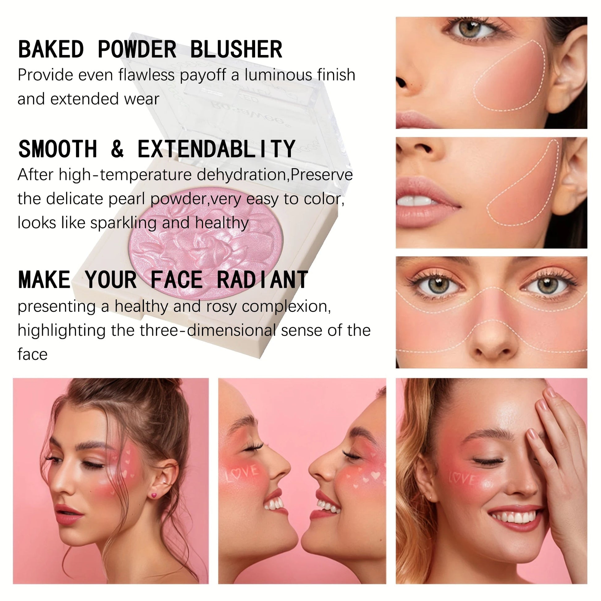 Pearlescent Shimmer Blush Powder, Single-color Blush, Fine Powder, Improves Skin Tone, Blush Without Flying Powder Good Vibrations