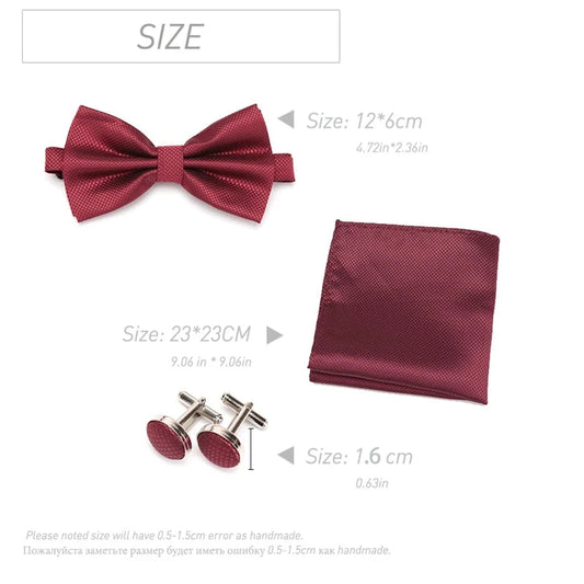 Men Bowtie Set 3pcs Plaids Classic Fashion Wedding Party Formal Cufflinks Bow Tie Handkerchief Cuff Links Lots Three Piece Set Good Vibrations