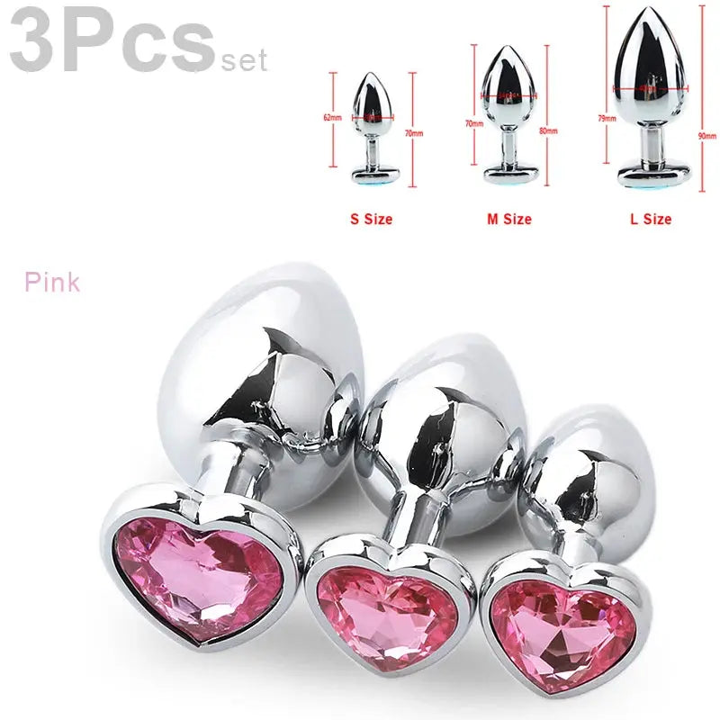SM 3Pcs/Set Adult Erotic Masturbation Goods Heart Shape Anal Plug Dilator Prostate Massager Fetish Gay Role Play Butt Stimulator GOOD Vibrations