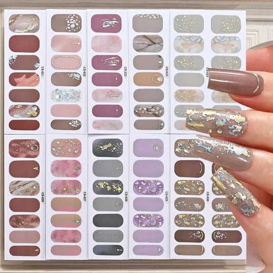 14Tip/Sheet Abalone Slice Nail Wrap Decals Baking Free Self Adhesive Nail Polish Sticker Long-Lasting Marble Gradient Nail Strip Good Vibrations