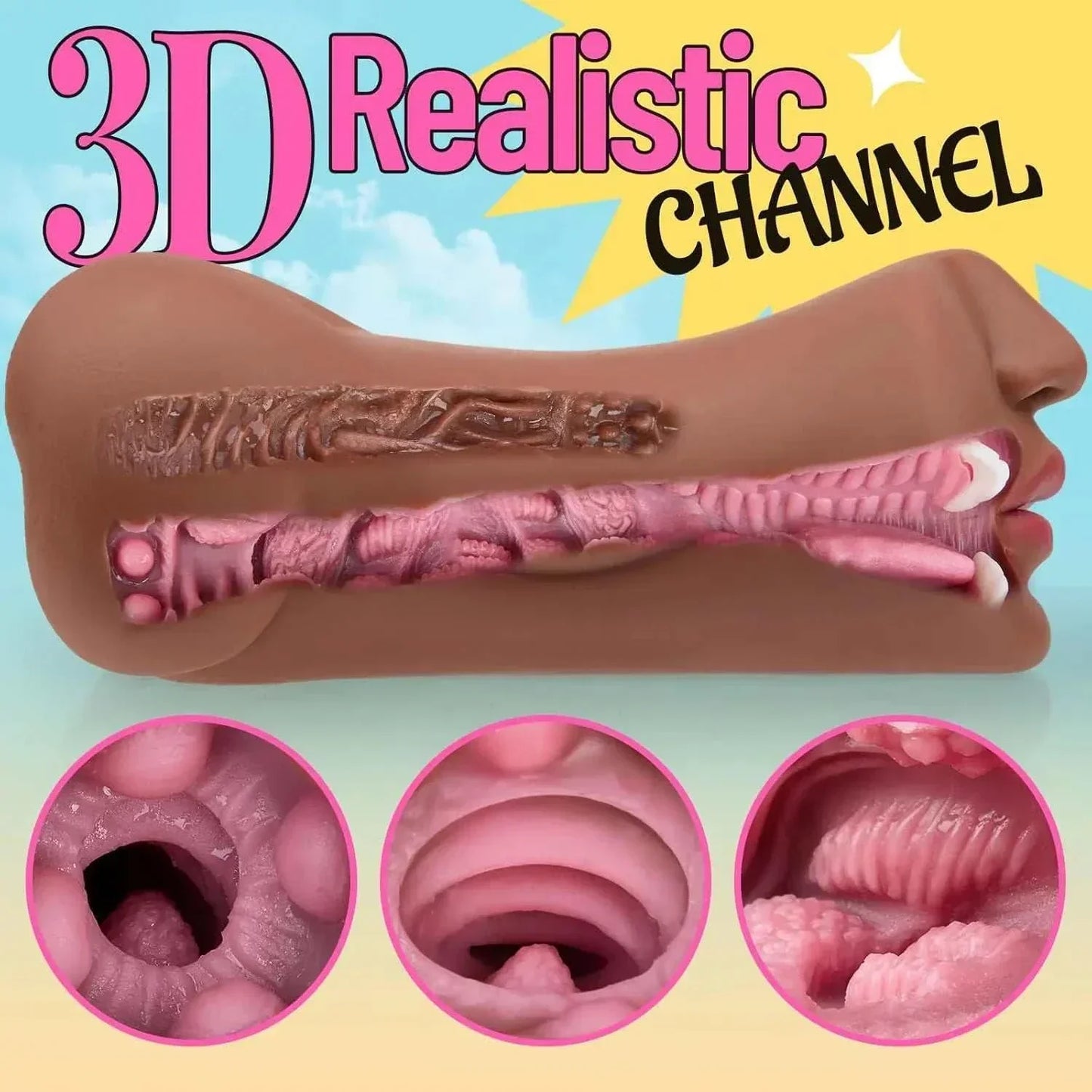 3D realistic channel artificial vagina pocket pussy, featuring detailed internal structures for enhanced male stimulation.