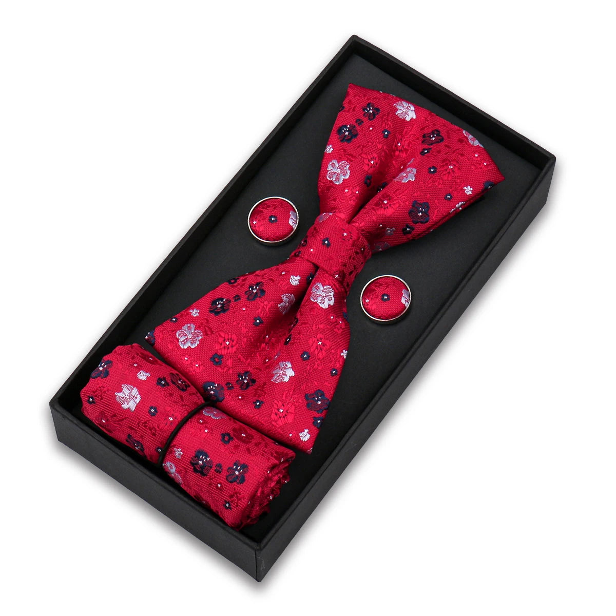 Bowtie For Men Set Gift Box Business Gift Fashion Bow Tie Pocket Square Cufflinks Set Bowtie 3pcs For Wedding Hanky Cravata Neck Good Vibrations
