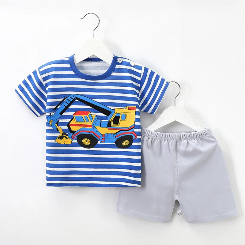 Summer Kids Boys Clothes Set Cartoon 2Pcs Children T Shirt Tops Shorts Kids Loungewear Suit Sports Baby Outfit Set Good Vibrations