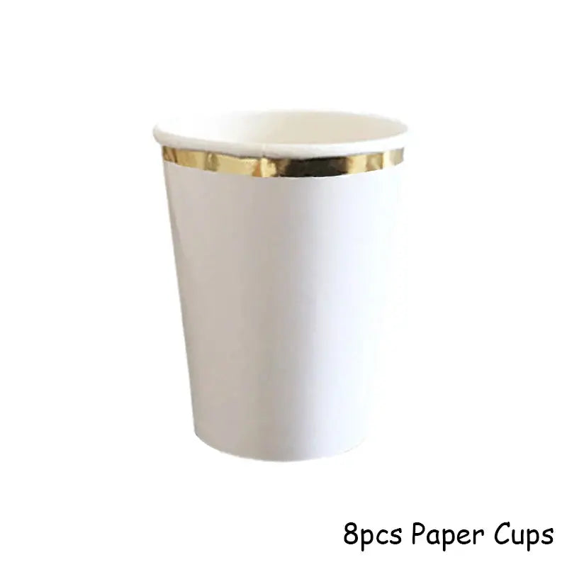 White Disposable Tableware Set Party Gold Paper Plate Wedding Necessitie Birthday Party Baby Shower Decorations Wedding Supplies Good Vibrations