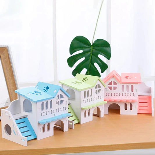 Hamster House Toy Pet Small Animal Hideout Hamster Wooden House 2 Layers With Ladder Design Wooden Hut Play Toys Good Vibrations