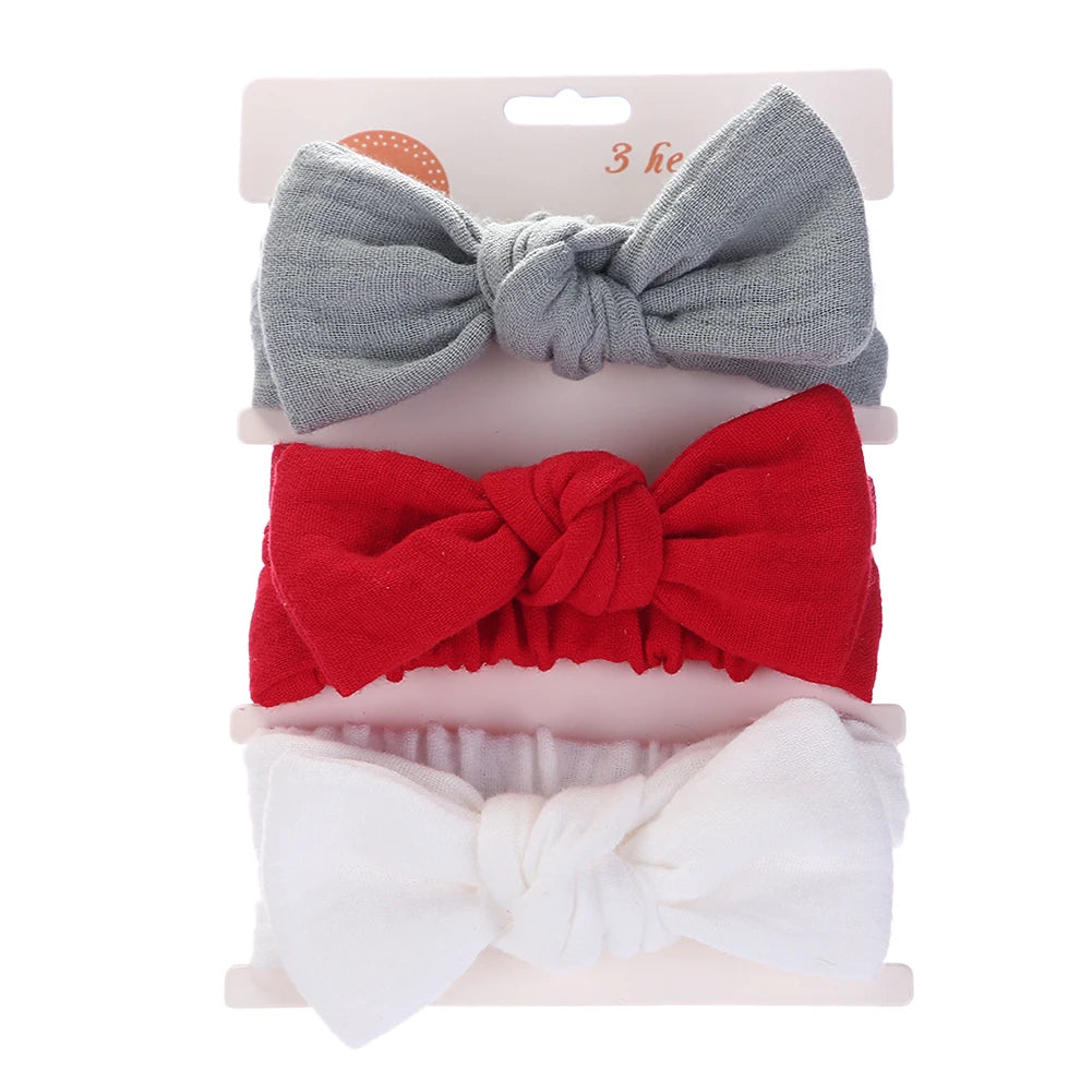 3Pcs/Set Solid Muslin Cotton Linen Baby Headband Elastic Rabbit Ear Hair Band Infant Girl Turban Headwraps Stretch Accessories Good Vibrations