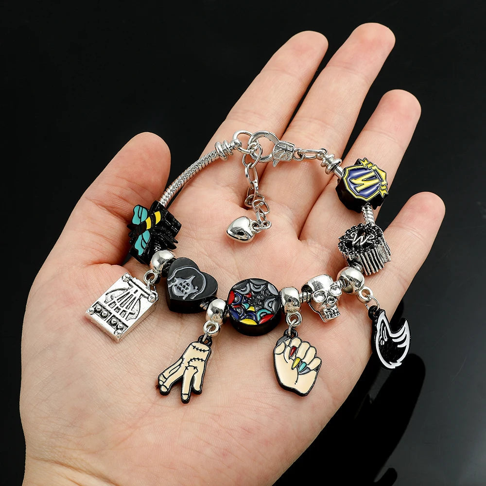 Wednesday Addams Bracelet Rainbow Window Beads Bracelets Pet Hand Thing Pendant Bangle Gothic Jewelry for Women Accessories Gift Good Vibrations