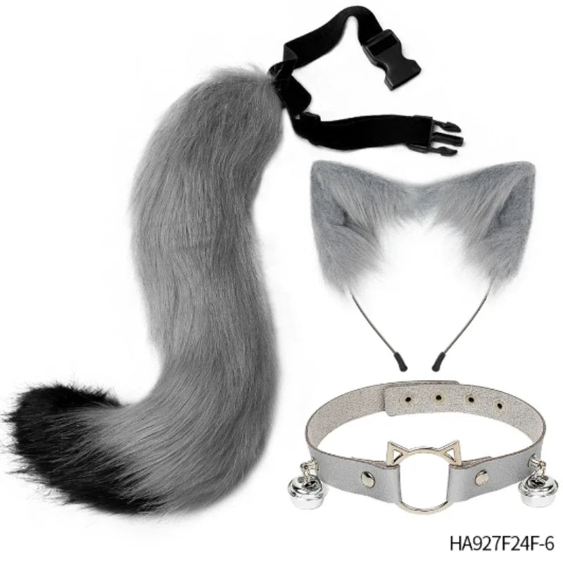 Halloween cosplay costumes contain a furry three-piece set of cat ears and tail neck decorations for party dress-ups Good Vibrations