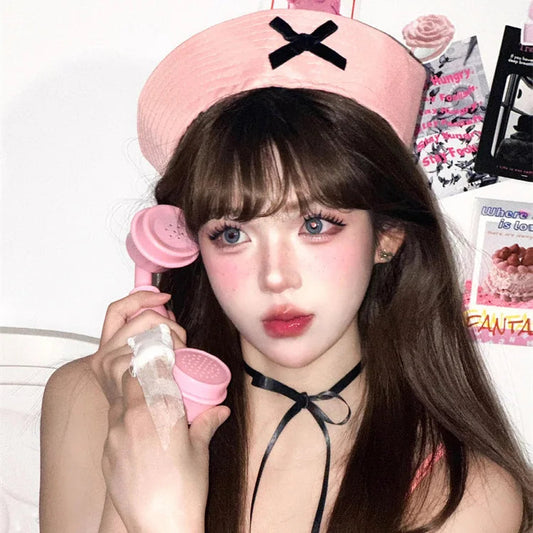 Y2K Striped Bow Flower Rhinestone Sailor JK Beret Navy Hats for Women Summer Niche Flipped Nurse Cosplay Beret Cap Sombreros Good Vibrations