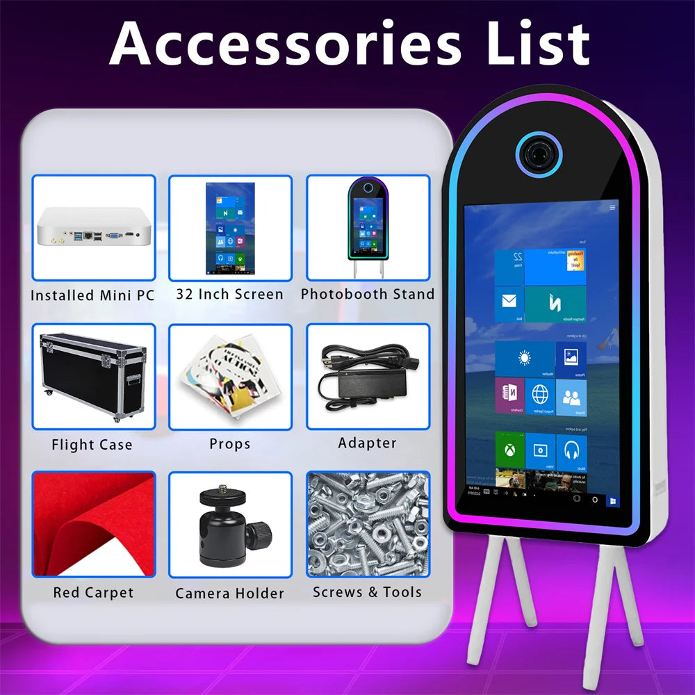 Selfie 45 Inch Photobooth with 32 Inch Mirror Touch Screen Photo Booth Magic Mirror Booth Machine for Weddings Parties Events Good Vibrations