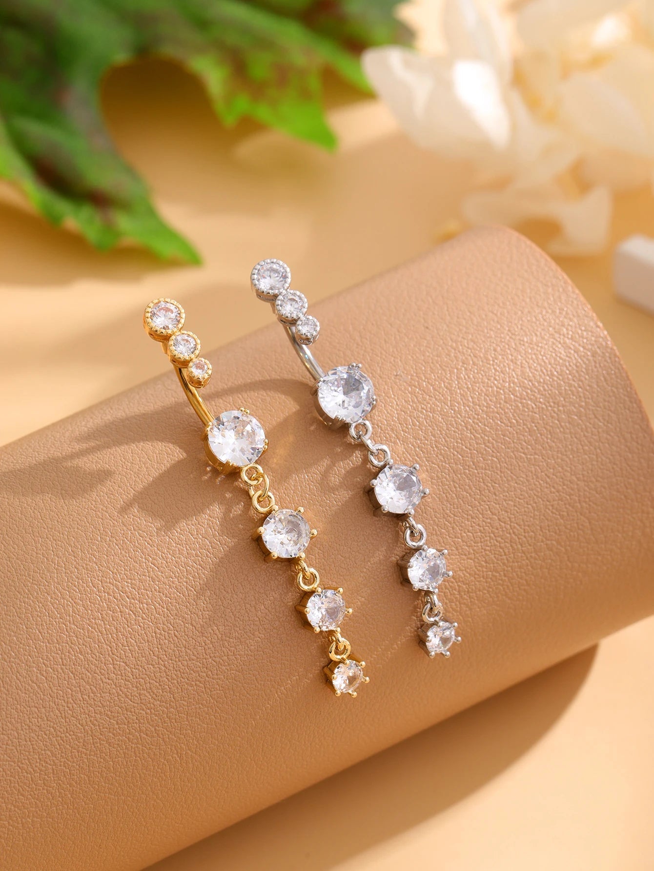 Gold Color Stainless Steel Belly Button Ring Long Dangled Flower CZ Crystal Navel Belly Piercing Rings for Women Sexy Jewelry Good Vibrations Adult Super Store