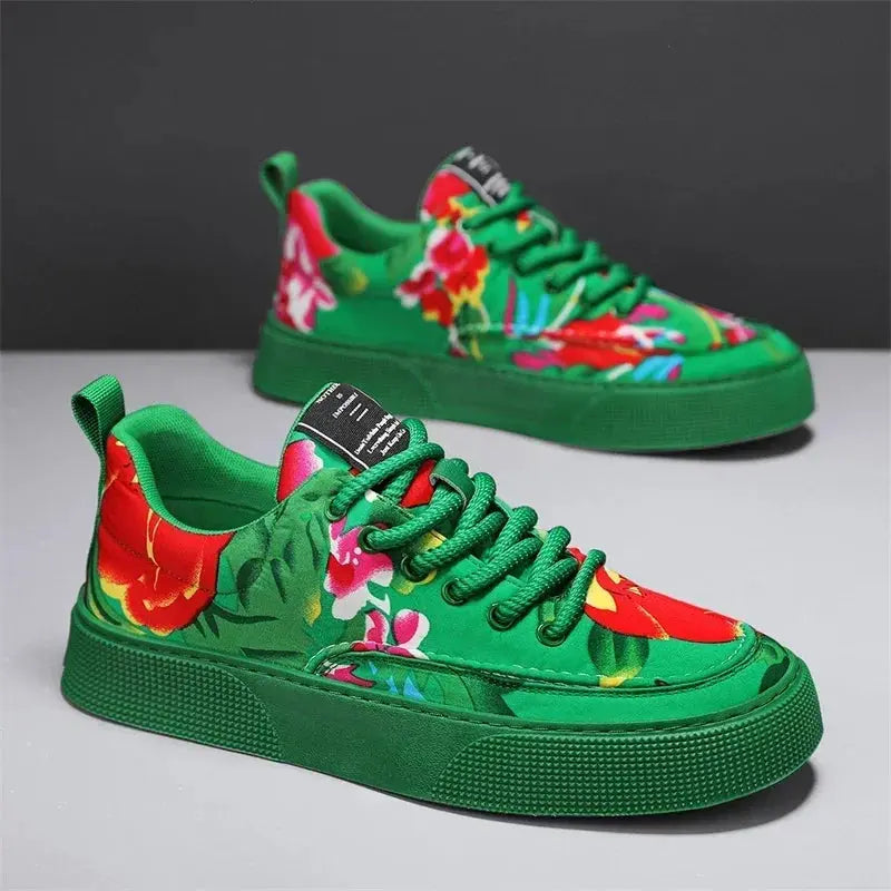 Fashion Men Casual Shoes Outdoor Men Running Sneakers Comfortable Floral Cloth Platform Walking Shoes Lightweight Tennis Shoes Good Vibrations