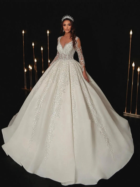 Modern Wedding Dresses A Line Bridal Gowns Lace Appliques Full Sleeves Floor Length Robes Charming Vestidos De Novia Customized Good Vibrations