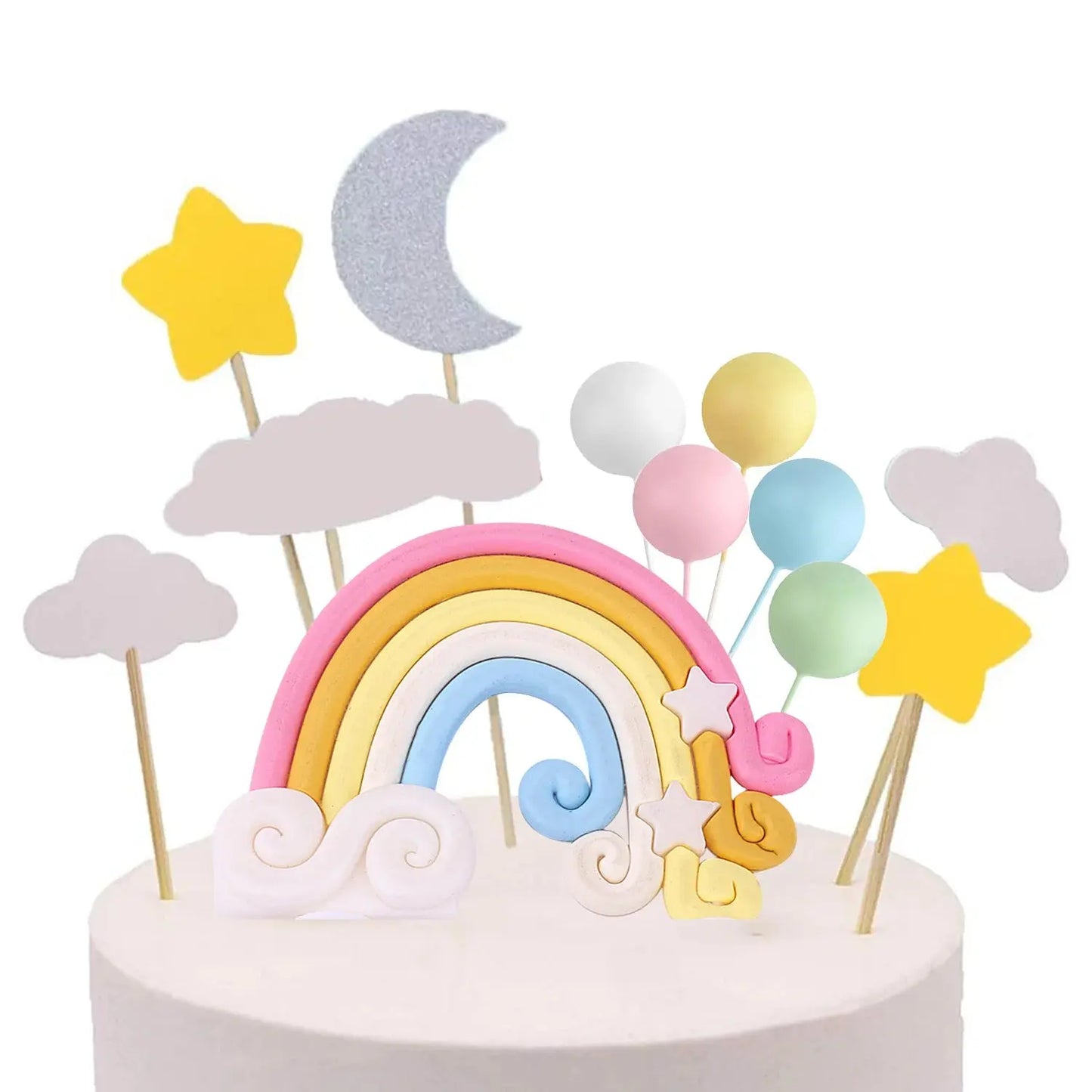 Birthday Unicorn Cake Topper,Rainbow Balloon Cake Decorations Cupcake Toppers for Girls Unicorn Birthday themed Party Supplies Good Vibrations