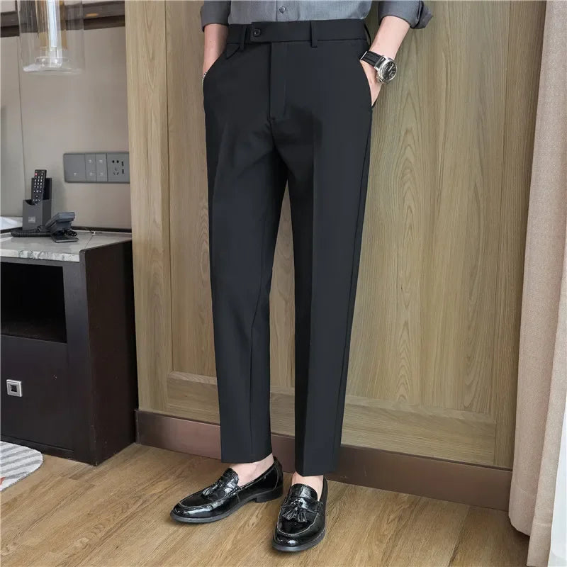 Men Suit Pants 2025 Autumn Elastic Waist Solid Slim Fit Dress Pants Office Business Casual Trousers High Quality Men's Clothing Good Vibrations