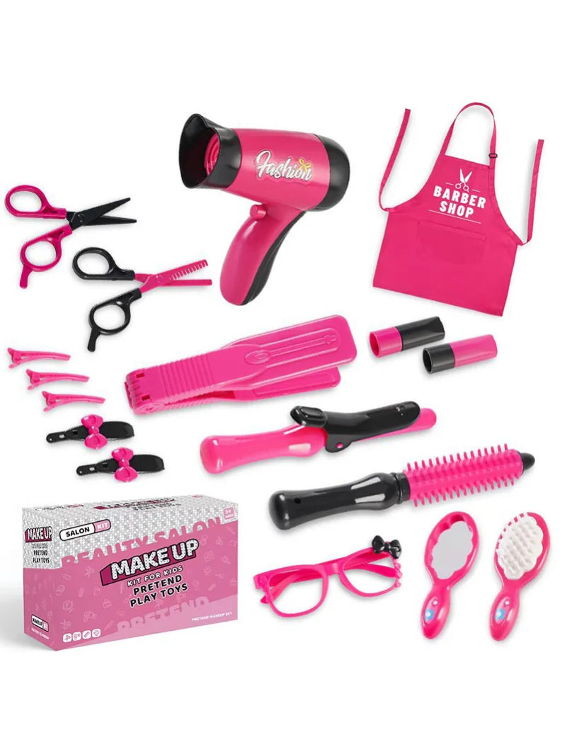17pcs Girls Beauty Salon Set, Pretend Play Hair Cutting Kit, Hairdresser Toy With Hair Dryer, Scissors, Barber Apron And Stylin Good Vibrations