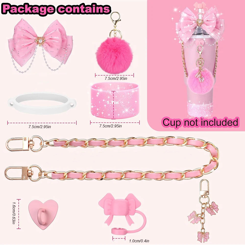 Bling Cup Accessories for Stanley Tumbler Cup 40oz Tumbler with Handle, Including Bow Straw Topper Cover, Straw Bow Decorate Good Vibrations Adult Super Store