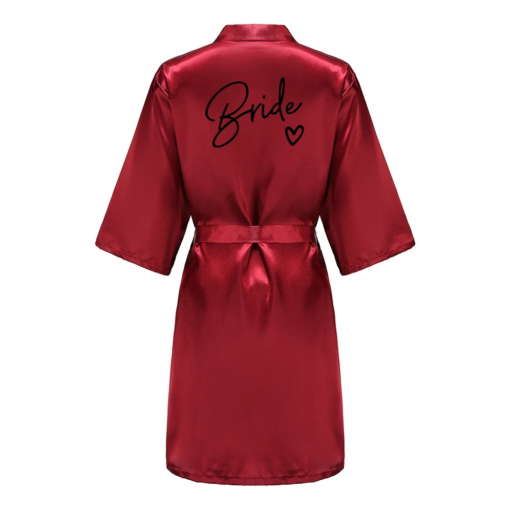 Wedding Party Team Bride Robe With Black Letters Kimono Satin Pajamas Bridesmaid Bathrobe SP003 Good Vibrations