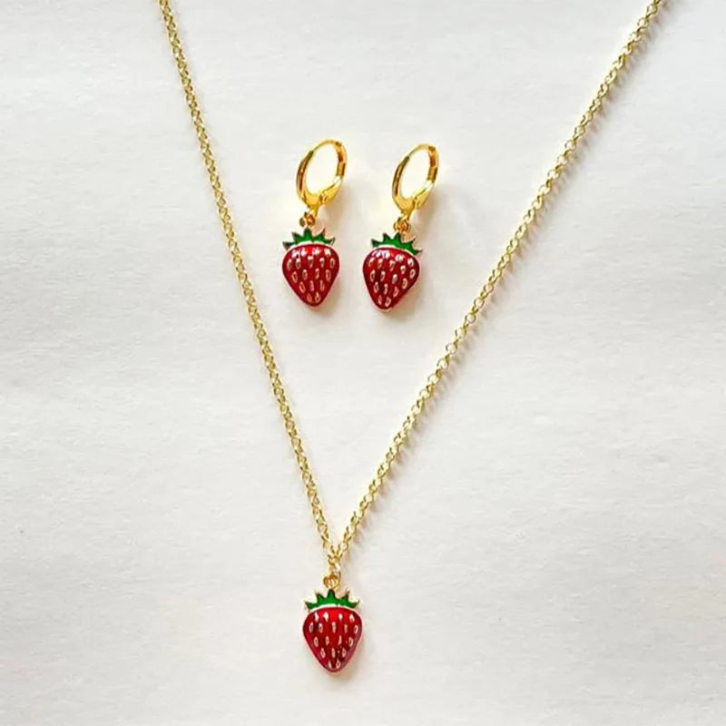 strawberry jewelry necklace earrings set y2k indie jewelry Good Vibrations Adult Super Store