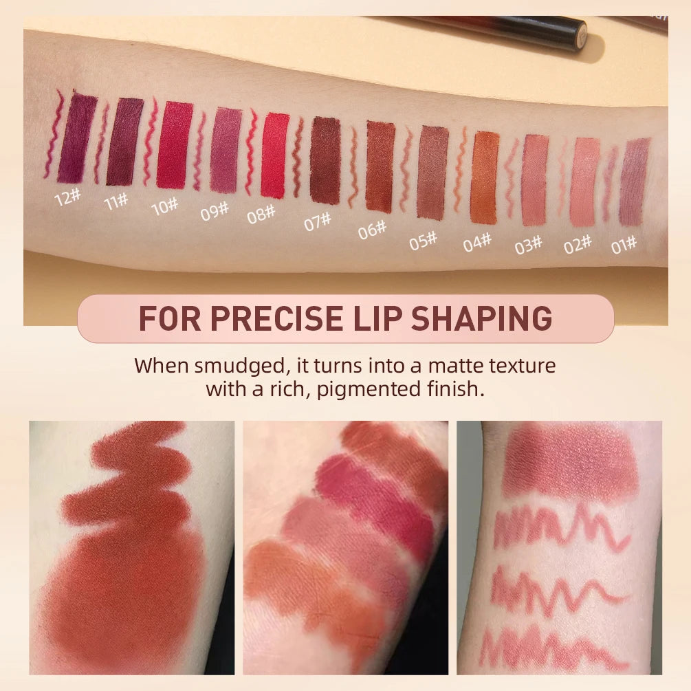 QIBEST Matte Nude Lipstick Pen Long Lasting Lipliner Lip Pencil Waterproof Lip Liner Contour Sexy Red Lip Makeup Set For Women Good Vibrations