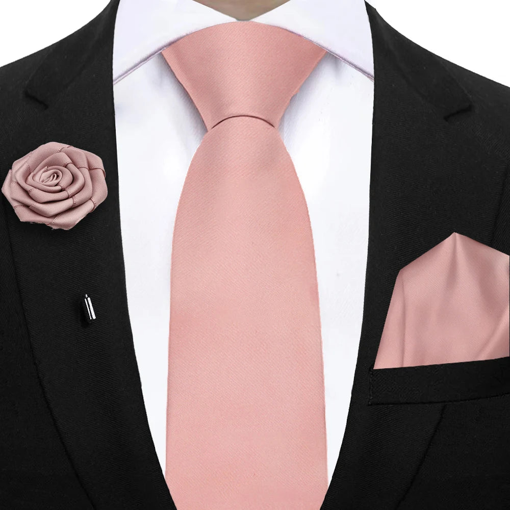 Mens Ties Set Sage Green Pink Grey Brown NeckTie Pocket Square Brooch Wedding Tie Suit Accessories Fit Group Holiday Party