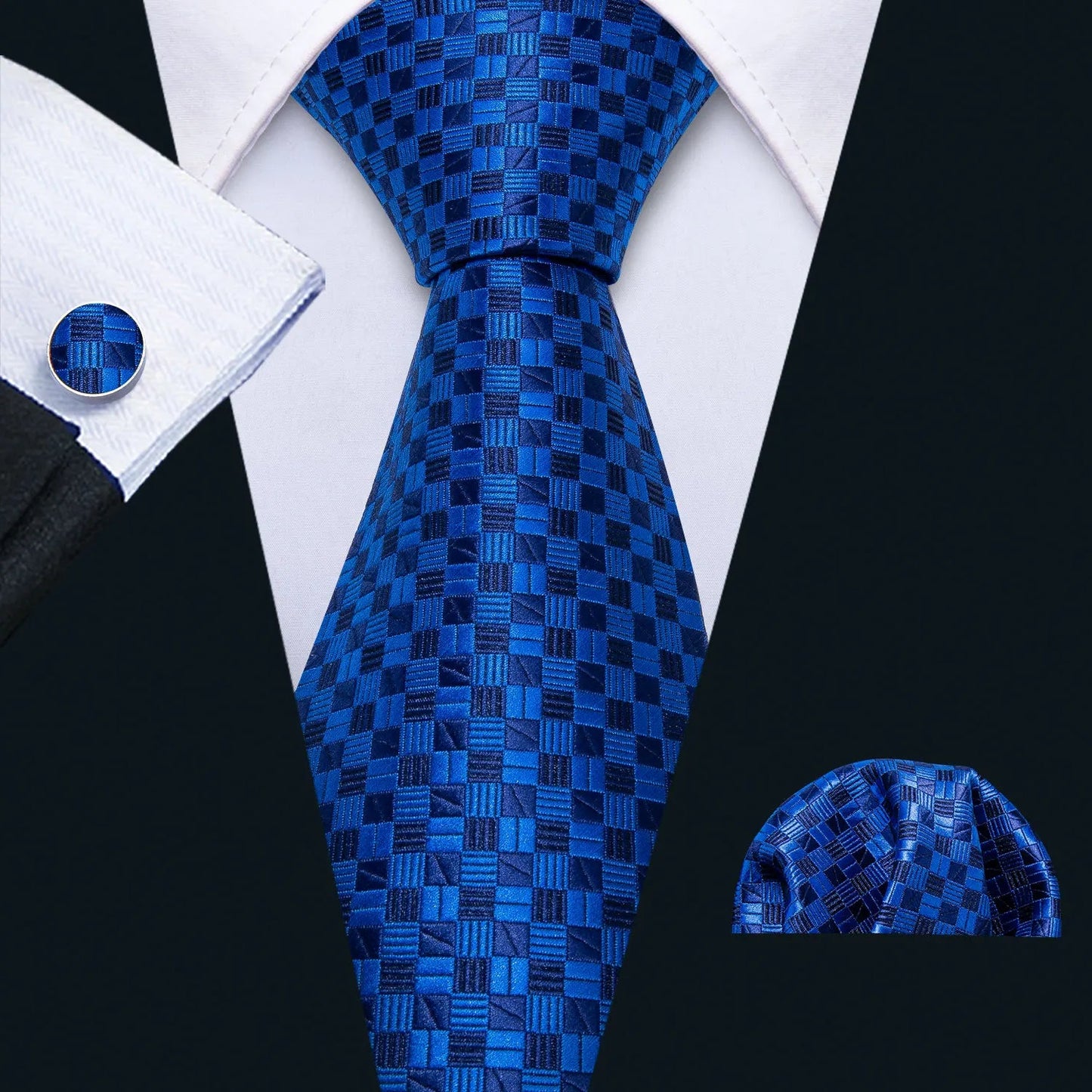 Mens Tie Ivory Red Green Blue Pink Geometric Solid Ties Hanky Cufflinks Set Necktie Formal Wedding Dinner Party Good Vibrations