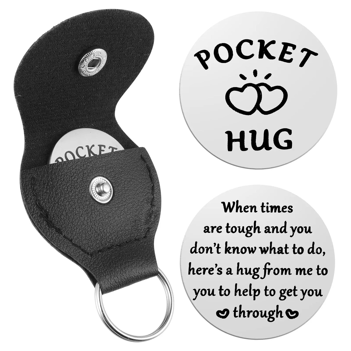 1pc Pocket Hug Keychain Pocket Hug Coin Holder Keychain Double Sided Coin Thoughtful Gifts PU Keychains for Long Distance Good Vibrations