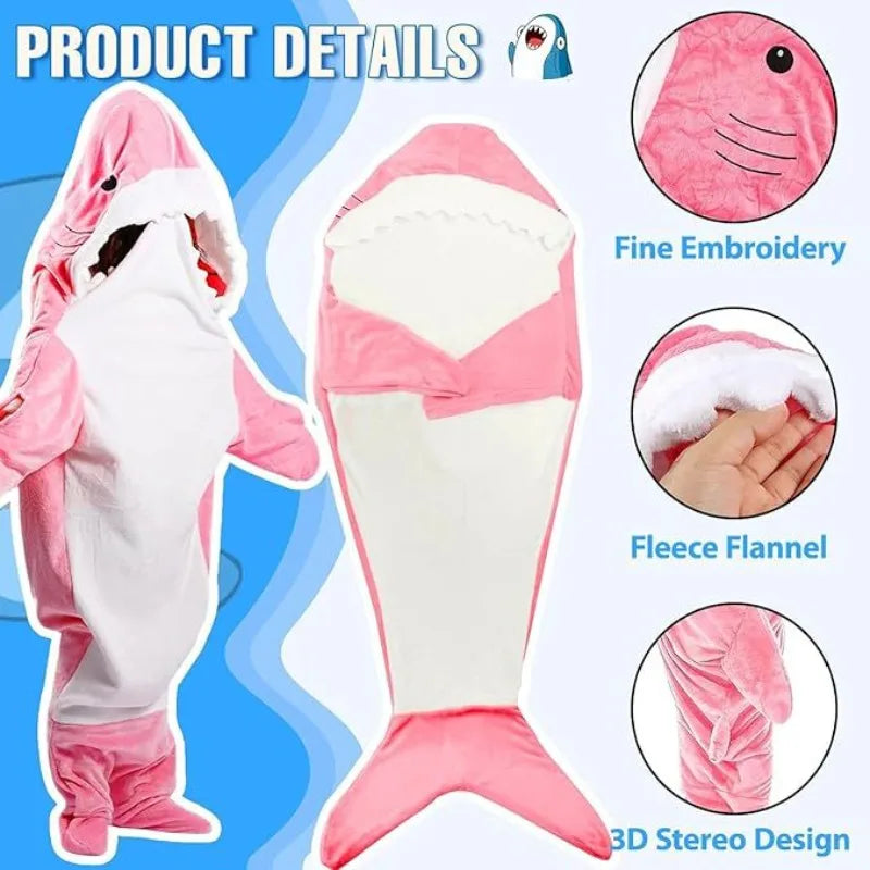 Shark Cosplay Onesie Pajamas Flannel Loose Couple Adult Camping Sleeping Bag Wearable Blanket Funny Gifts Pajama Party Costume Good Vibrations
