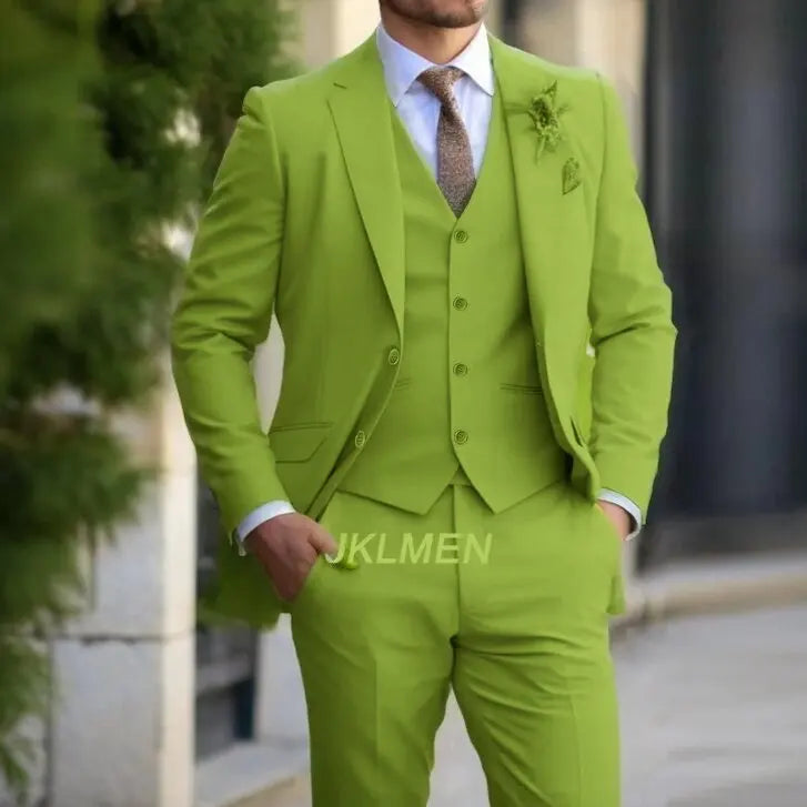 Classic Men Suit 3 Pieces Fashion Slim Fit Blazer Vest Pants Set Formal Business Wedding Tuxedos for Men Casual Clothing Good Vibrations
