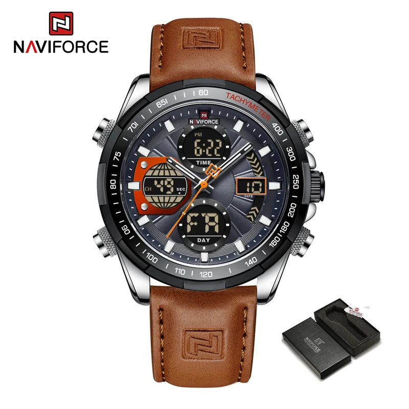 New NAVIFORCE Watches for Men Leather Mens Military Sport Waterproof Watch Quartz WristWatch Chronograph Male Clock Good Vibrations