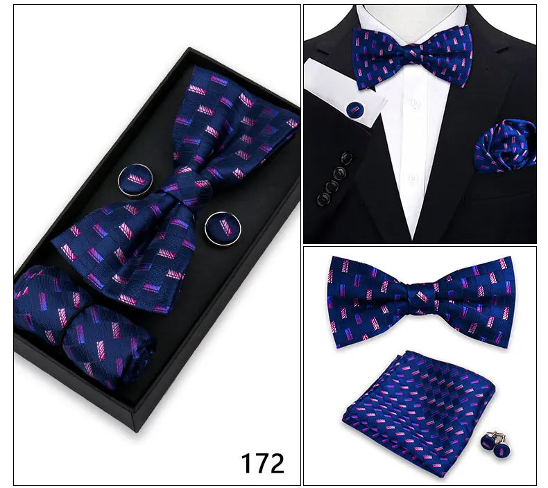 Bowtie For Men Set Gift Box Business Gift Fashion Bow Tie Pocket Square Cufflinks Set Bowtie 3pcs For Wedding Hanky Cravata Neck