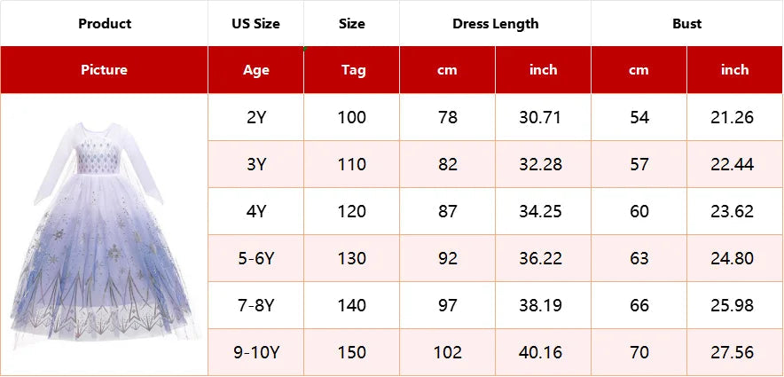 Disney Kids Princess Costume Elsa Anna Halloween Dress Girl Jasmine Moana Dinner Dress Rapunzel Mermaid Pageant Disguise 3-10Y Good Vibrations