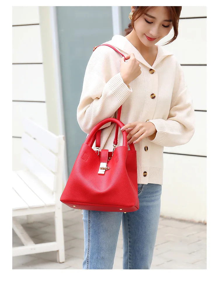 Woman shoulder bag Large capacity Handbag for Women Crossbody bag Lychee pattern PU Portable bucket bag ladies messenger bags Good Vibrations