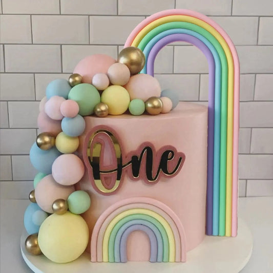 Rainbow Cake Toppers Cake Decorations for Wedding Baby Shower Girls Boys Rainbow Theme Birthday Party Supplies Good Vibrations