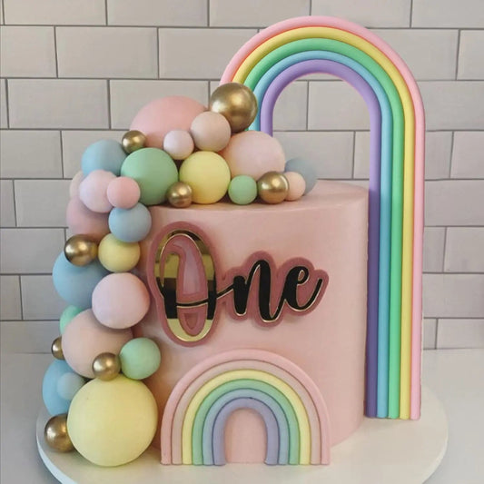Rainbow Cake Toppers Cake Decorations for Wedding Baby Shower Girls Boys Rainbow Theme Birthday Party Supplies Good Vibrations