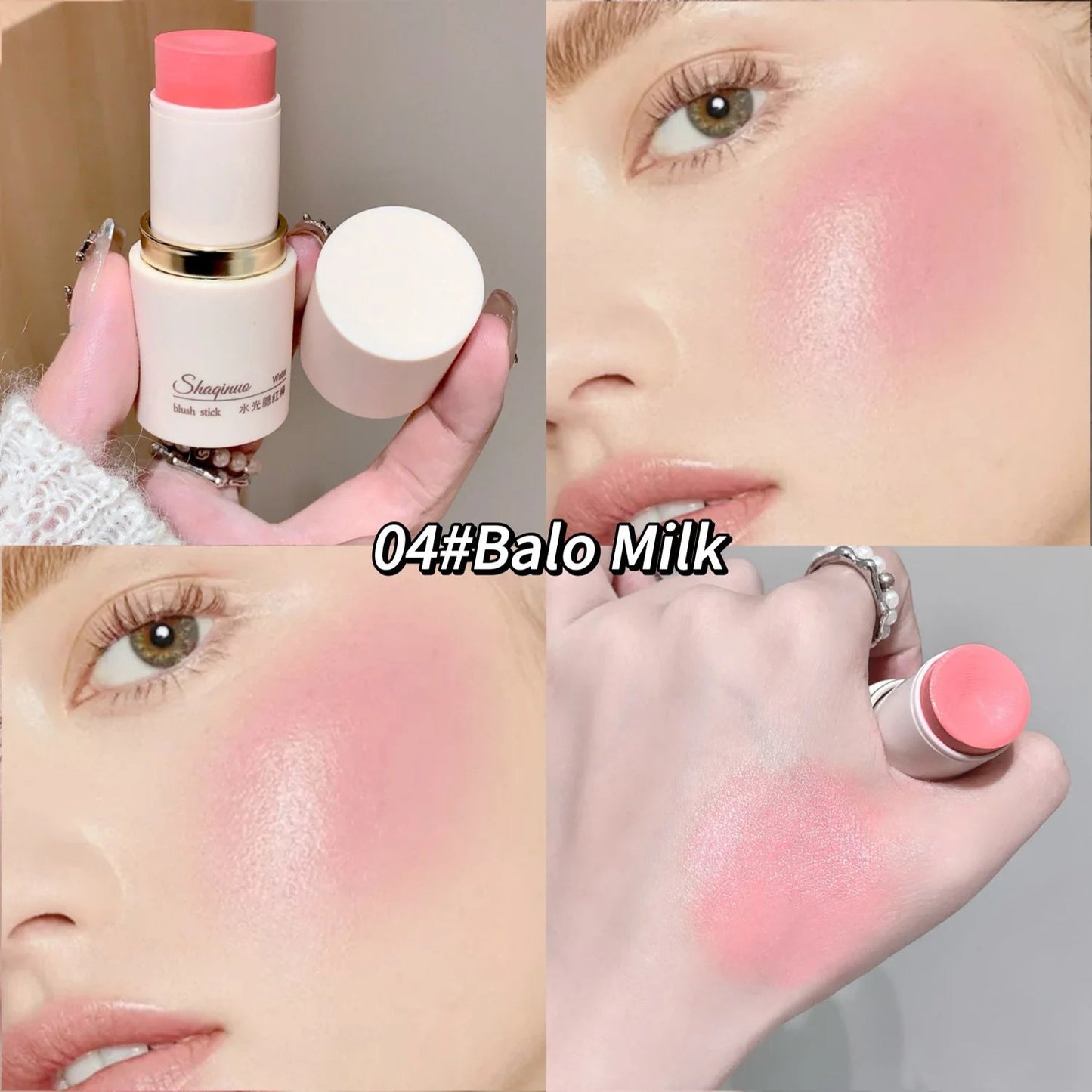 SHAQINUO Cream Blush Stick - Watery Glow, Long-Lasting, Natural Tint, Korean-Style Cheek Makeup for Fresh Look Good Vibrations