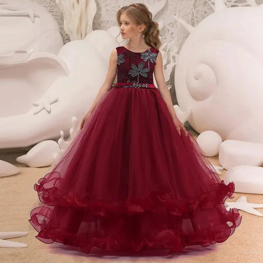 Elegant Bridesmaids Flower Party Girls Dress Embroidery Birthday Wedding Princess Dresses For Girls School Evening Prom Costumes Good Vibrations
