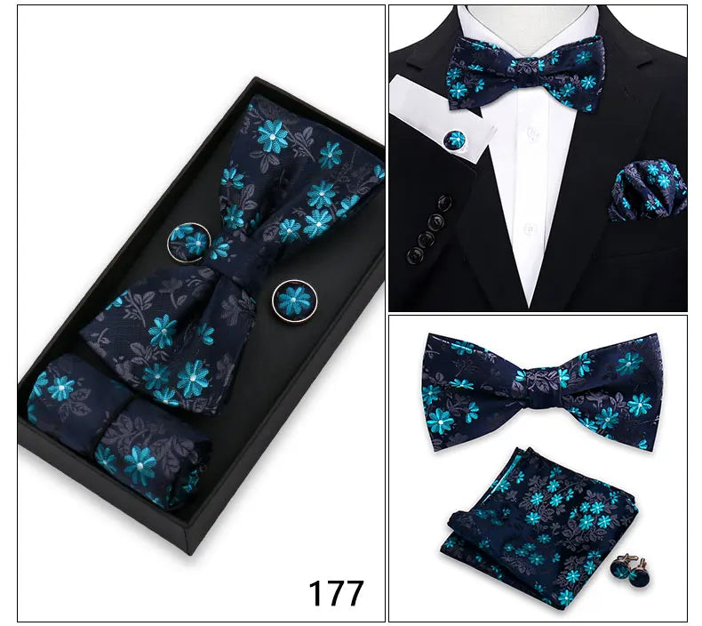 Bowtie For Men Set Gift Box Business Gift Fashion Bow Tie Pocket Square Cufflinks Set Bowtie 3pcs For Wedding Hanky Cravata Neck Good Vibrations