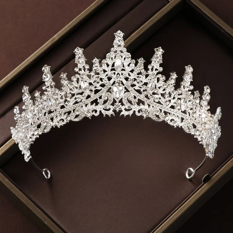 Bridal Wedding Jewelry 4-piece Set, Alloy Crystal Crown&Crystal Necklace&Earrings Women's Classic Wedding Tiaras Good Vibrations