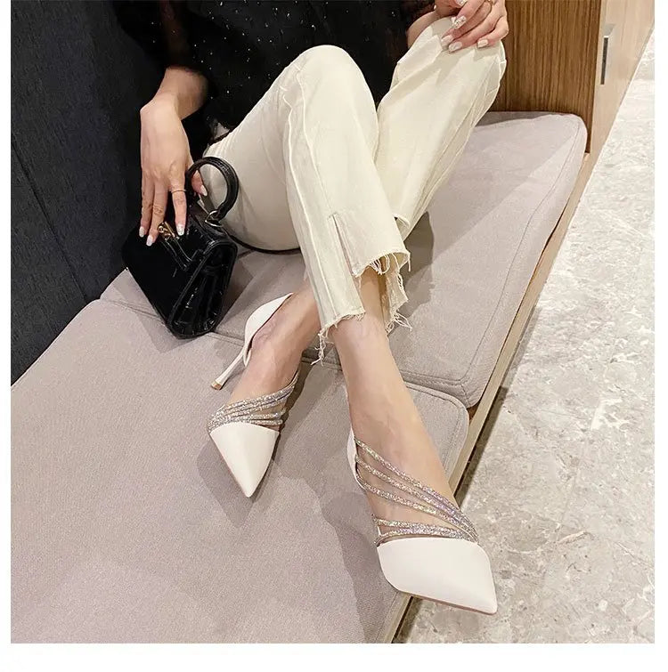 Women Evening Party High Heels New Pumps Elegant Ladies Pointed To Black Strappy Stripper Shoes for Women Good Vibrations